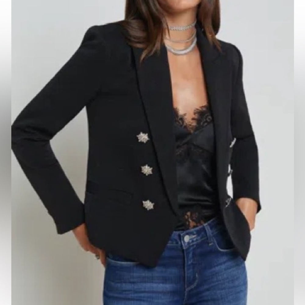 L'Agence Brooke Open Blazer with Crystal Buttons NWT